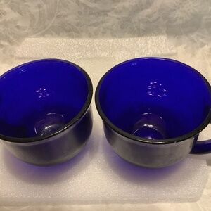 Cobalt Blue glass set of 2 Wide mouth soup coffee tea cup mugs 12 Oz. Capacity